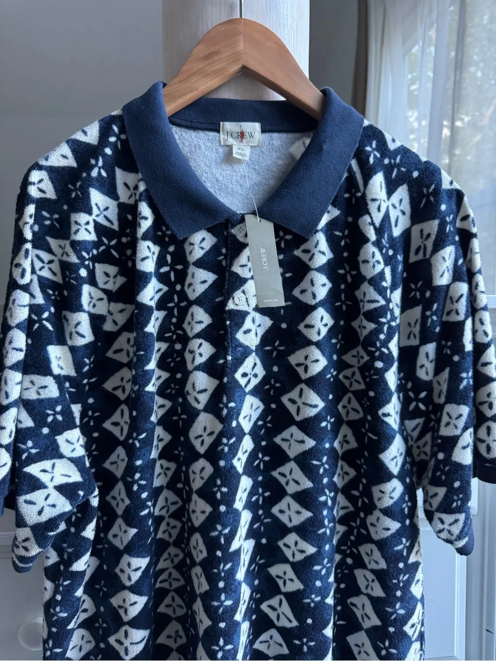 NEW J.Crew Terry Cloth Polo Shirt – Navy Print – XL